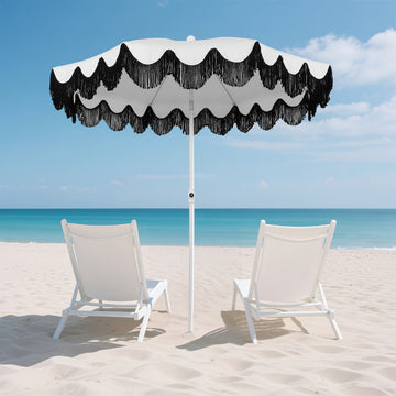 Mariner 6.5 ft. Classic Cottage Fringe Tassel Market Beach Umbrella